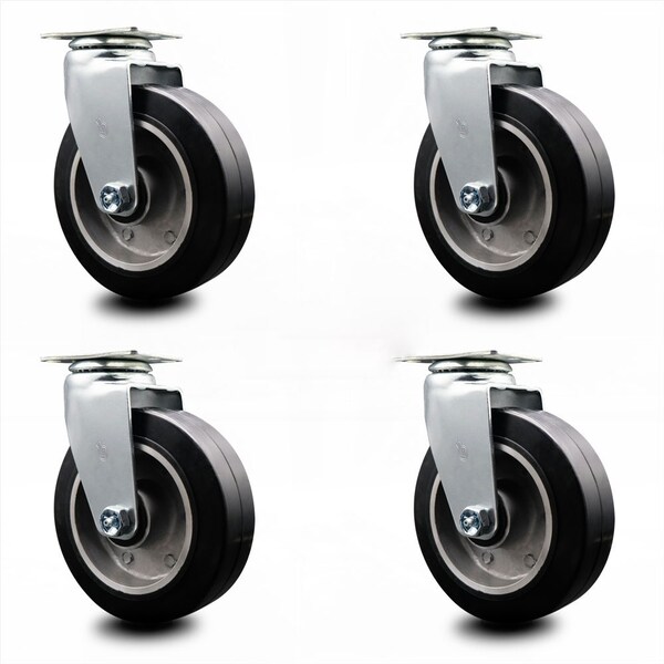 6 Inch Rubber on Aluminum Wheel Swivel Caster Set with Ball Bearings SCC